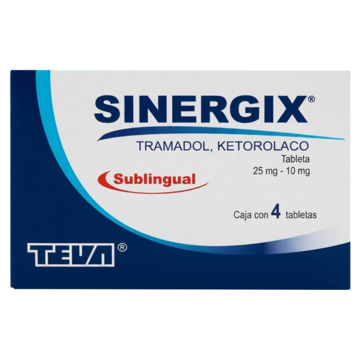 Sinergix 25 mg / 10 mg Box with 4 Sublingual Tablets - Tramadol, Ketorolac