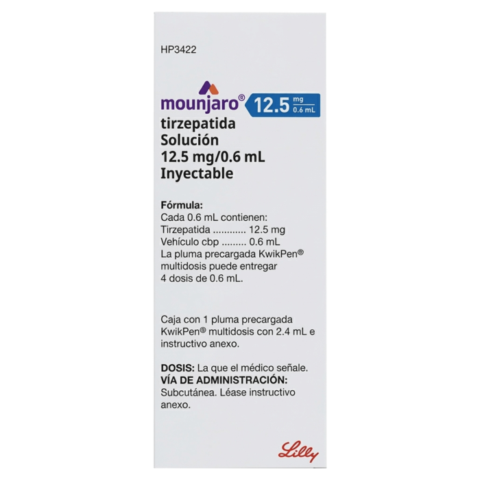 Mounjaro De 12.5 mg / 0.6 mL Caja Con Pluma Precargada KwikPen Multidosis De 2.4 mL Solución Inyectable - Tirzepatida