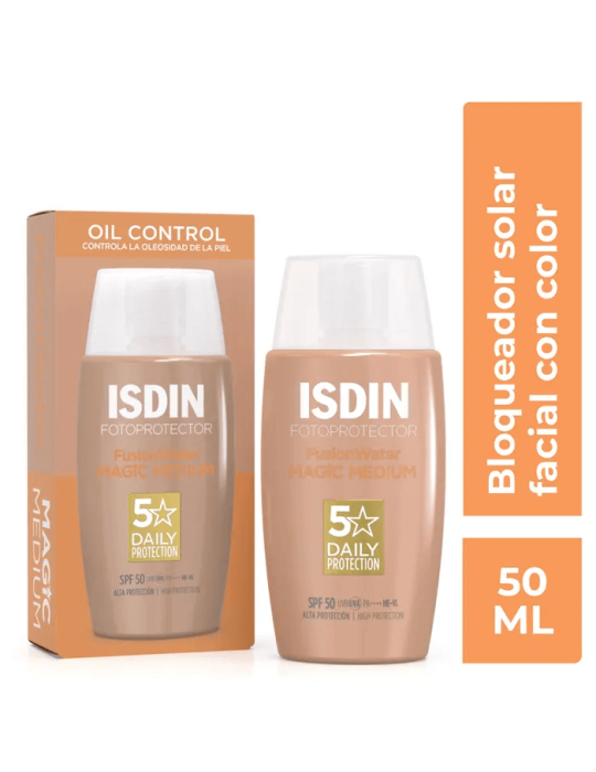 Isdin Fotoprotector Fusion Water FPS50+ Color Medio Caja Con Envase De 50 mL - Vitamina E